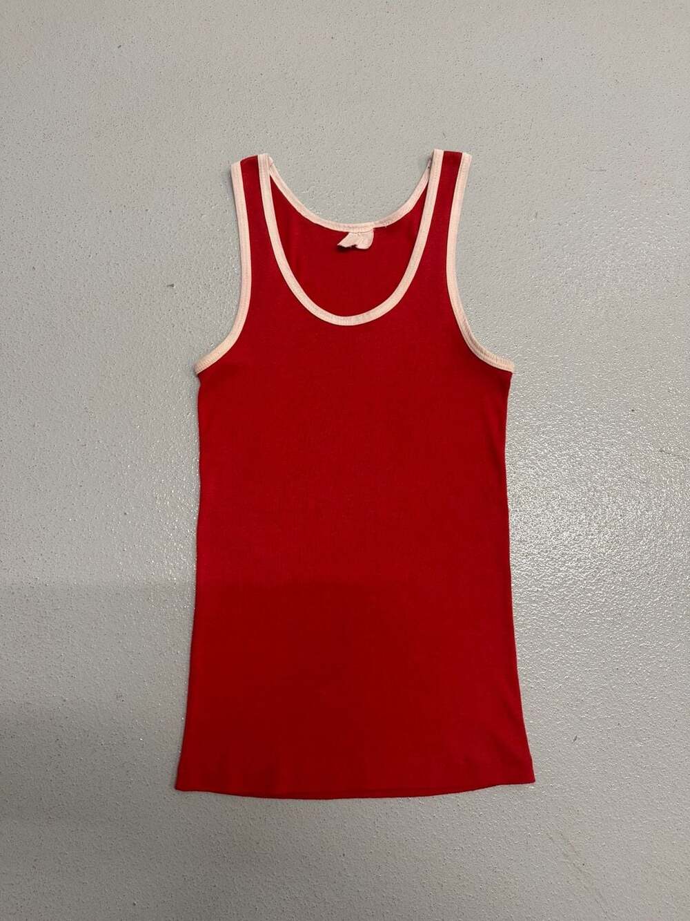 Vintage 80s Red Ribbed Ringer Tank Top with Contrast Trim
